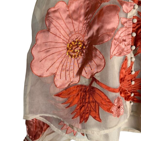 Karen Millen Organdie Applique Buttoned Sheer Long Sleeve Sequined Blouse 4 - Picture 5 of 12